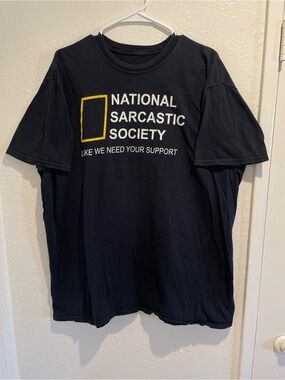 Tee Luv National Sarcastic Society Funny Parody Graphic Black Tee Men's 2XL